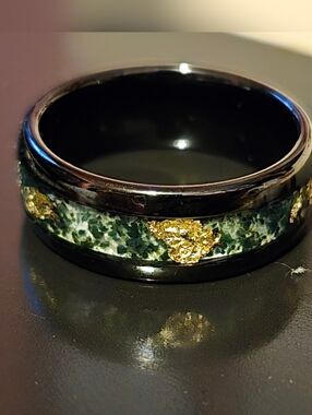 Dragon Age Moss Agate And Gold Foil Band Ring